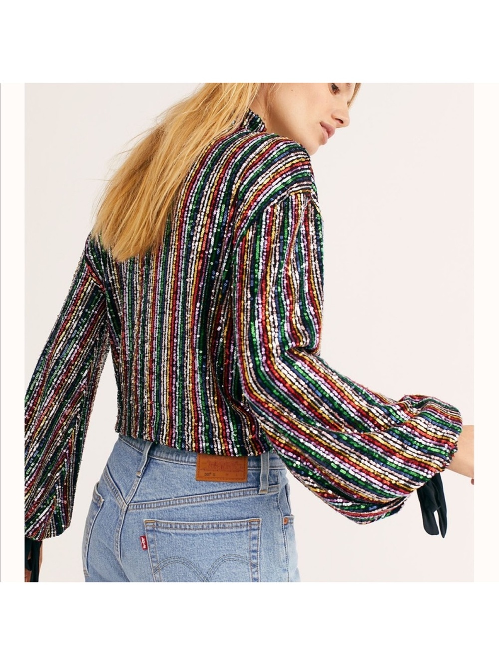 Free People Multicolor Sequin Striped Cropped Top